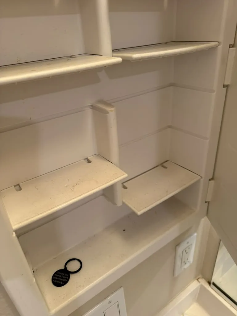 Cabinet shelves before cleaning